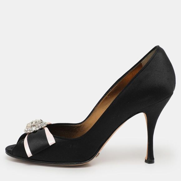 Dolce & Gabbana Black Satin Crystal Bow Embellished Pumps Size 36,New Products : American Fashion Style Bags On Sale